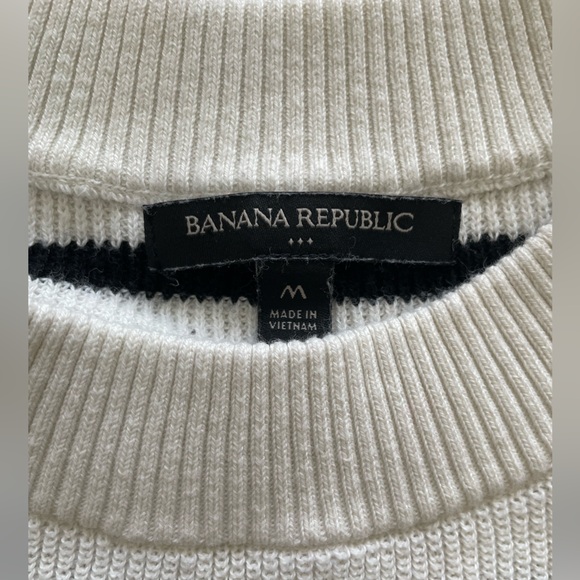Banana Republic Crewneck Ribbed Striped Sweater Merino Wool Blend Cream Black M - Picture 8 of 14